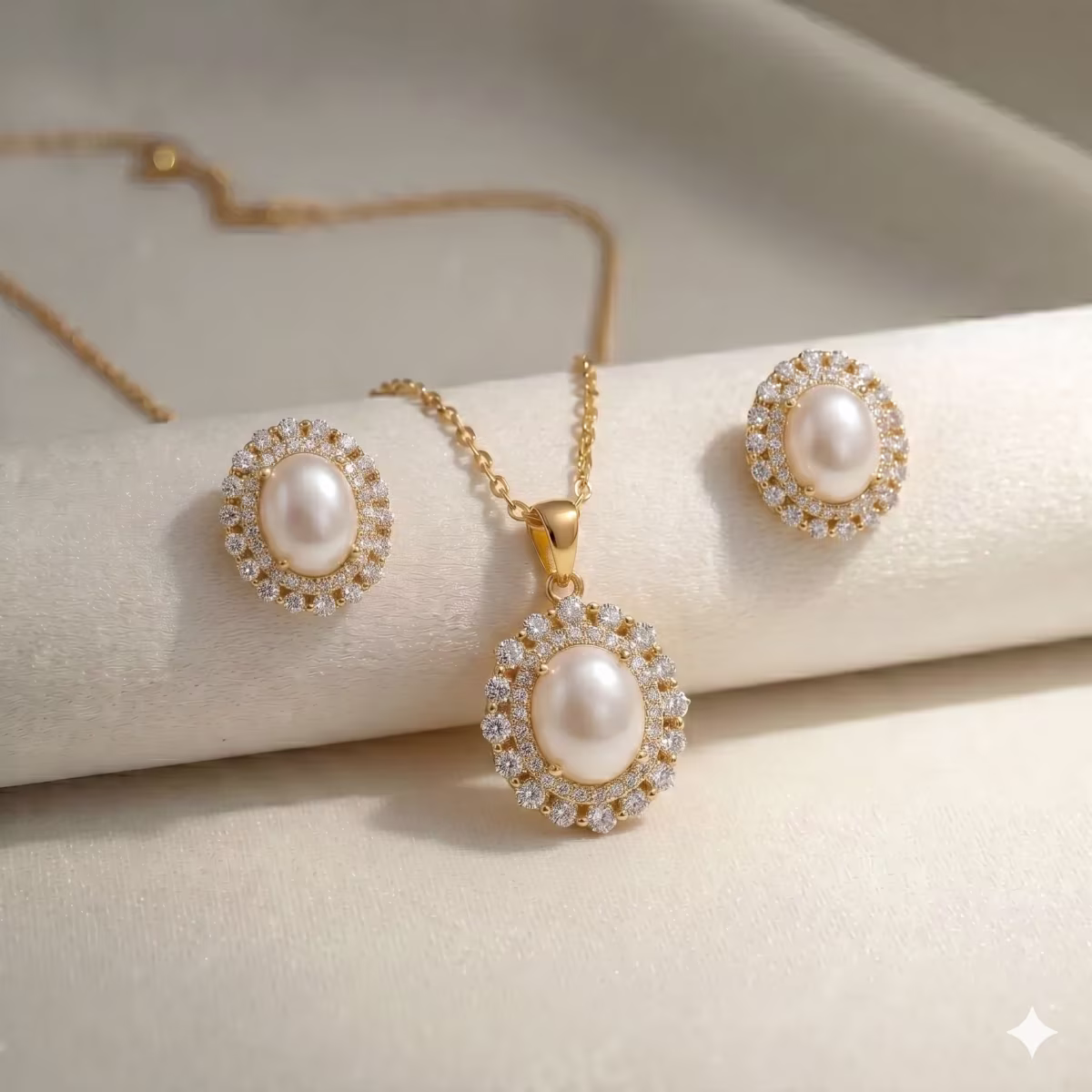 Classic Oval Pearl Double Halo Pendant Locket Set Gold Plated 925 Silver - View 1