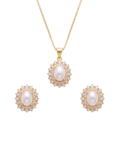Classic Oval Pearl Double Halo Pendant Locket Set Gold Plated 925 Silver - View 4